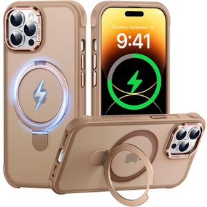 Case for iPhone 14 pro max, with Invisible Magnetic Stand, Mil-Grade Drop Protection, Non-Slip, Anti Fingerprint Anti Scratch, Shockproof Matte Phone Case (Brown)