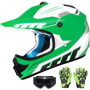 Youth Dirt Bike Helmet DOT Certified - Full Face Motorcycle Helmet for Off-Road, ATV, Street Riding, Includes Adjustable Goggles & Protective Gloves Medium