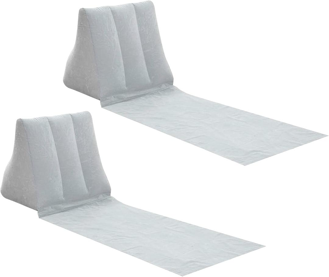 2X Inflatable Outdoor Sun Bath Beach Mat Pillows Flocking Beach Chairs with Backrest Inflatable Lounger for Portable Travel Camping (Grey)