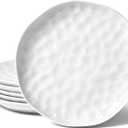 HOMBENE Dessert Pasta 8 Inches Set for 6, Sun-glitter Style, Salad Plates, Porcelain Round Shaped Dinner Plates for Kitchen, Porcelain Dinner, Microwave & Dishwasher Safe, White
