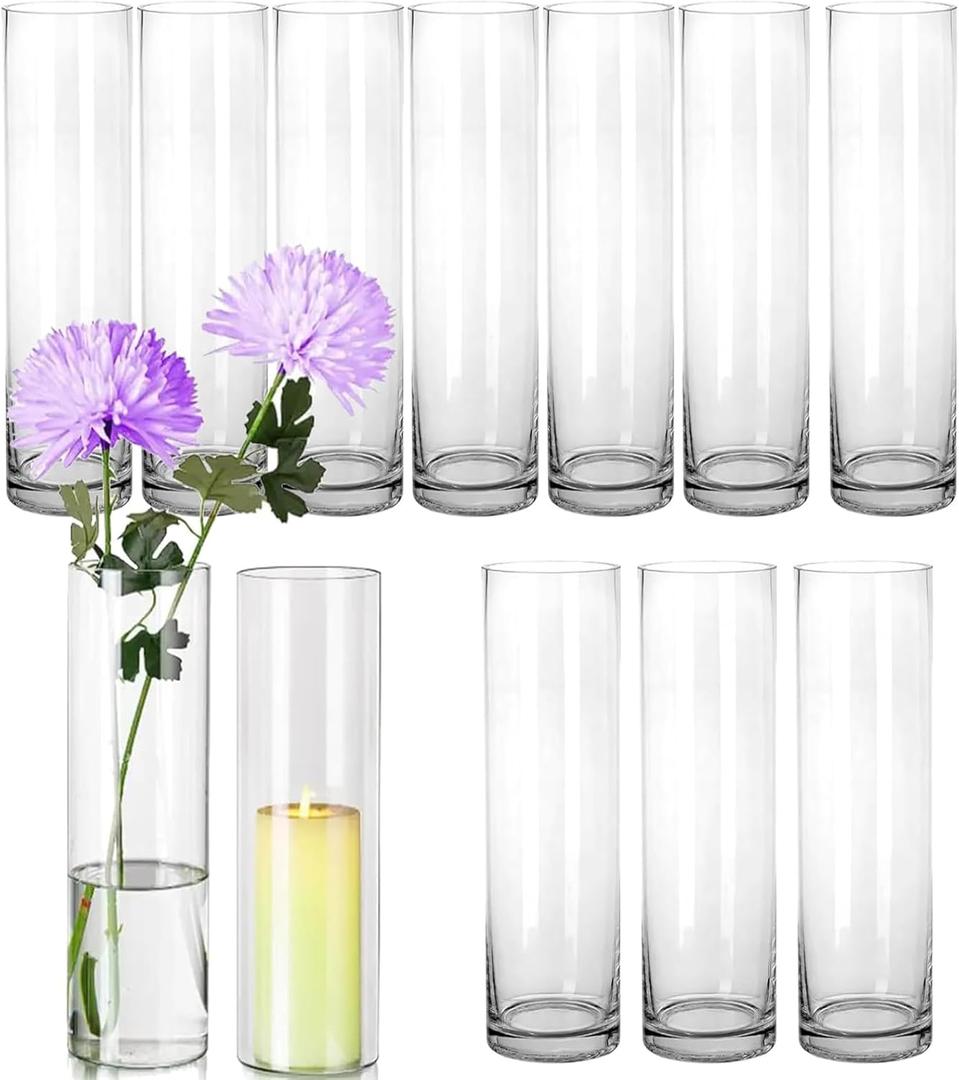 JMIATRY Glass Cylinder Bud Vases Set of 12, Clear Cylinder Vases for Centerpieces Diameter 2 Inch, Height 8 Inch Tall Glass Flower Bud Vase in Bulk for Home Party Decoration