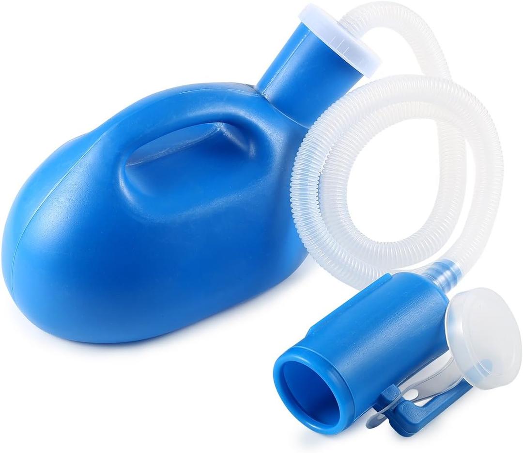 ONEDONE Urinals for Men - Portable Urinal for Men Spill Proof Nighttime Men's Urinal Bottle Male Pee Bottle Urine Bottle 68 OZ for Hospital Home Camping Car Travel 45" Long Hose with Lid (Blue)