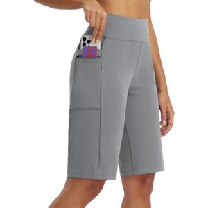 baleaf Women's Bermuda Shorts 12" Long Knee Length Running Athletic High Waist Zipper Pocket Quick Dry Loose Fit (Gray, XL)