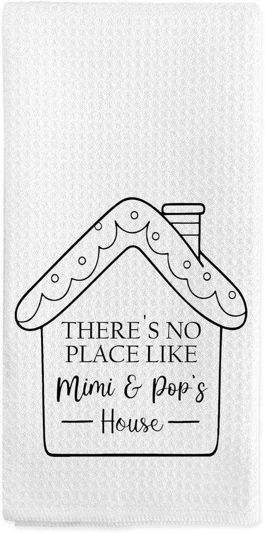 2 x Mimi and Pop Gifts Kitchen Towels, Housewarming Gifts for Mimi Pop from Grandkids, Grandparents Hand Towels for Bathroom Kitchen Decor, Mothers Day Birthday Gift Dish Tea Towel, 16x24 Inch
