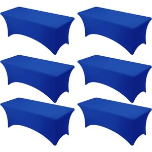 6-Pack Premium Royal Blue Spandex Tablecloths for 8ft Rectangle Tables, Stain & Wrinkle-Resistant, Washable Stretch Polyester Fitted Table Cover for Weddings, Banquets, Trade Shows Events