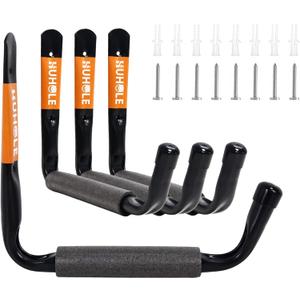 HUHOLE Ladder Hooks for Garage Wall, Wall Mount Ladder Brackets with 9.8" Jumbo Arm, Utility Hooks for Bike, Folding Chair, Bulk Items