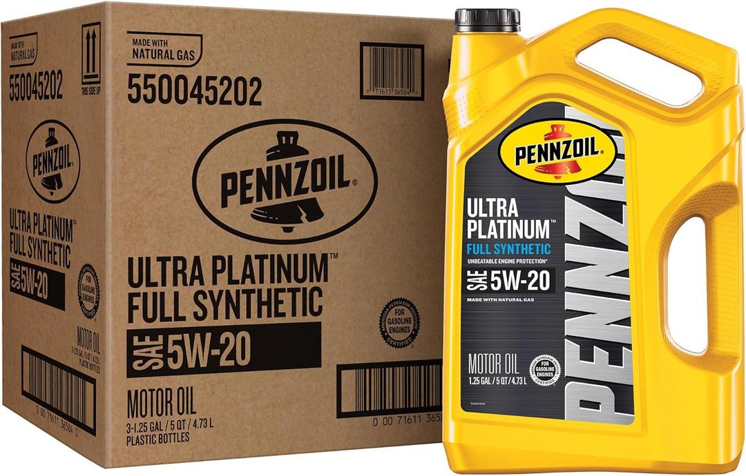 Pennzoil Ultra Platinum Full Synthetic 5W-20 Motor Oil, 5 Quart (3 Pack)