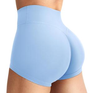 YEOREO Women's Biker Shorts 2.5" No Front Seam Elysina High Waist Hidden Scrunch Workout Gym Yoga Running Shorts (Airy Blue, Small)