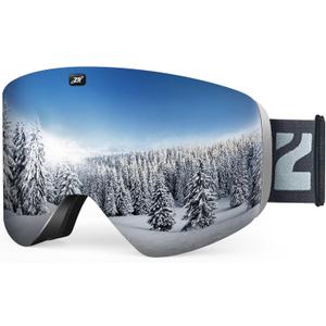ZIONOR X11 Ski Goggles Magnetic Cylindrical Snowboard Snow Goggles for Men Women (B3-greyframe Silverlens Vlt10%)