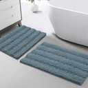 Turquoize Chenille Bathroom Rugs Set - Non-Slip Bath Mats for Bathroom Floor, Kitchen/Entryway (20" x 32" and 17" x 24"), Stone Blue
