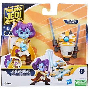 Star Wars: Young Jedi Adventures Pop-Up Lightsaber Duel, LYS Solay & Training Droid Action Figures, 4-Inch Scale Toys, Preschool Toys for 3 Year Old Boys & Girls