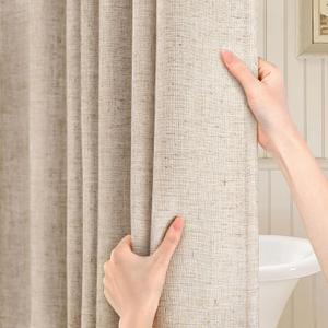 Linen Shower Curtain Boho Farmhouse Shower Curtains for Bathroom Neutral Luxury Fabric Taupe, Beige 72 x 72
