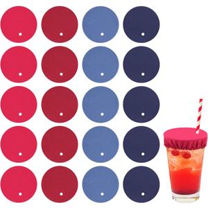 20pcs Drink Cover Scrunchie, Women's Drink Protectors with Straw Holes Drug-Proof Reusable Drink Lids Drink Cap for Nightclubs Party (Blue, Hidden Blue, Wine Red, Pink), 3.94in