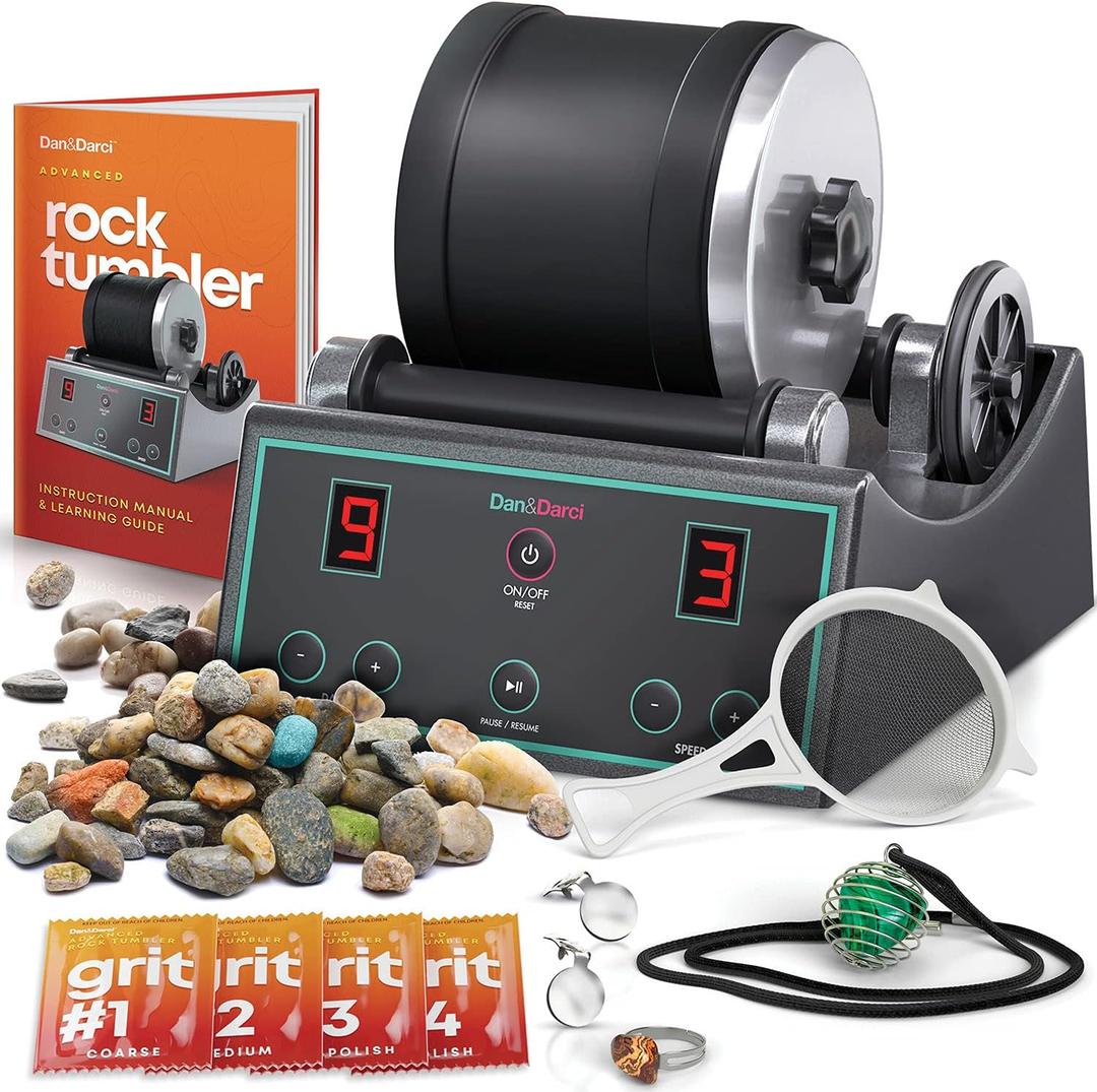 Dan&Darci Advanced Professional Rock Tumbler Kit - with Digital 9-Day Polishing Timer & 3 Speed Settings - Turn Rough Rocks into Beautiful Gems : Great Science & STEM Geology Toy for Kids All Ages, 23 Cm X 33 Cm X 14 Cm