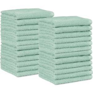 Amazon Basics Washcloth for bathroom, 100% Cotton Extra Absorbent , Fast Drying - salon towels - 24-Pack Seafoam Green, 12 x 12 inches