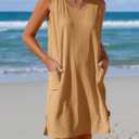 Imily Bela Womens Summer Dresses Casual Beach Tank Eyelet Sleeveless Sundresses 2025 Loose Swimsuit Coverup with Pockets (Beige)