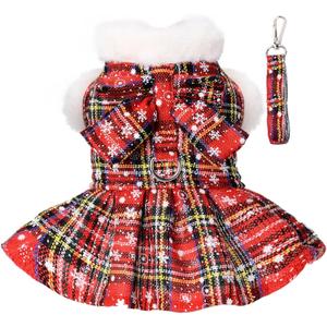 Dog Sweater Dress, Puppy Sweaters for Small Dogs Girl Winter Pet Clothes Outfit for Chihuahua Yorkie Teacup Cold Weather Red Plaid Cat Apparel Clothes (X-Small, Red)