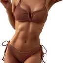 ZAFUL Women's High Cut Bikini Sets Ribbed V-Wire Cami Bikini Two Piece Swimsuit (Brown, XL)
