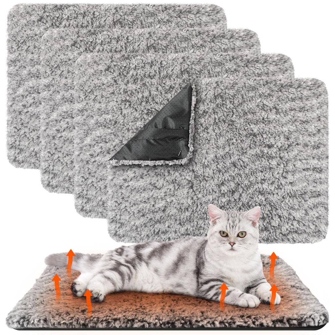 Drydiet 4 Pack Self Warming Cat Pads Self Heating Cat Mat Washable Homeless Dogs Thermal Pads Kennel Pad Reflects Body Heat Warm Crate Bed Mat for Indoor Outdoor Pet(Gray,16 x 20 Inch)