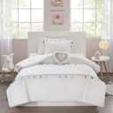 Intelligent Design Kids Tessa Cozy Comforter Set, Colorful Fun Design All Season Children Bedding Girls Bedroom Décor, Full/Queen, White with Colorful Tassel 4 Piece