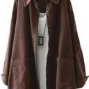 Minibee Women's Corduroy Shirt Jacket Shacket Button Down Long Sleeve Oversized Blouse Coats with Pockets (Large, Brown)