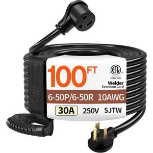 100FT 30 Amp 10 Gauge 3 Prong Welder Extension Cord, NEMA 6-50P to NEMA 6-50R, Heavy Duty 250V Welding Extension Cable for Lincoln, Plasma, Miller, SJTW, ETL Listed