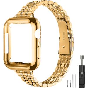 Slim Watch Band Compatible with Apple Watch 41mm 45mm 42mm 44mm 40mm 38mm Metal Stainless Steel Watchband Suitable for iWatch 10/9/8/7/6/5/4/3/2/1/SE Series Women Luxury Strap (Gold,38mm 40mm 41mm)