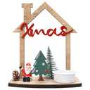 VQN Christmas Wooden Small House Crafts, Xmas Scene Holiday Desktop Ornament for Table Centerpieces, Home Merry Christmas Sign, Rustic Winter Village Set Decor with Santa Claus, Xmas