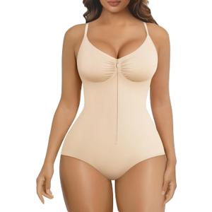 SHAPERX Women's Shapewear Bodysuit Tummy Control Seamless Zip-Up Body Shaper Waist Defining Body Suit, SZ5861-Beige-3XL