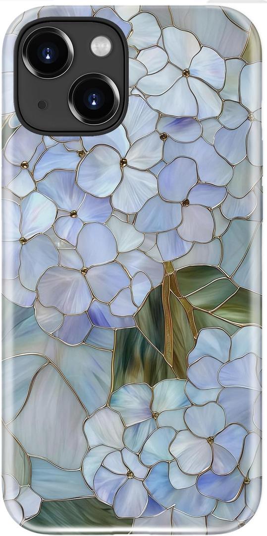 for iPhone 13 Case, Wireless Charging Compatible,Dual-Layer Protection with Cute Chic Wildflower, Soft Silicone + Hard Shell Phone Cover for Women - Pastel Hydrangea