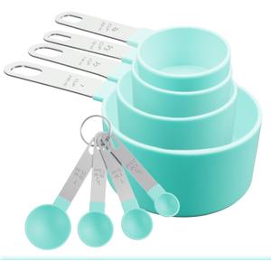 2 x Measuring Cups and Spoons Set, 8-Piece Plastic Measure Cups, Kitchen Cooking Baking Tools, Nesting Design with Stainless Steel Handles for Liquid, Dry Ingredients (Green)