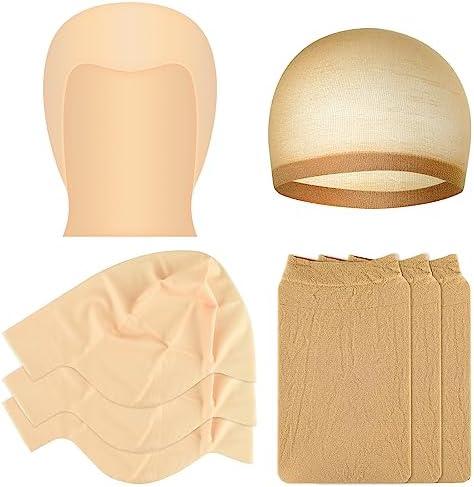 Bouiexye Bald Cap Halloween, 2Pcs Nylon Wig Caps 2Pcs Latex Makeup Bald Cap for Adults Women Men Costume Accessory for Theme Halloween Party Cosplay