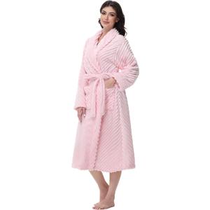Yurhap Premium Robes for Women - Super Soft Cozy Fleece Womens Robe Plush Long Bathrobe (Large-X-Large, Light Pink)