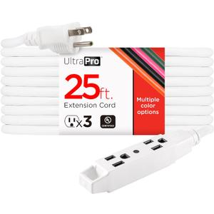 UltraPro 25 Ft Indoor Extension Cord 3 Outlet Extension Cords Outlet Power Strip Short Extension Cord with Multiple Outlets Grounded Heavy Duty Extension Cord 16 Gauge UL Listed White 50806