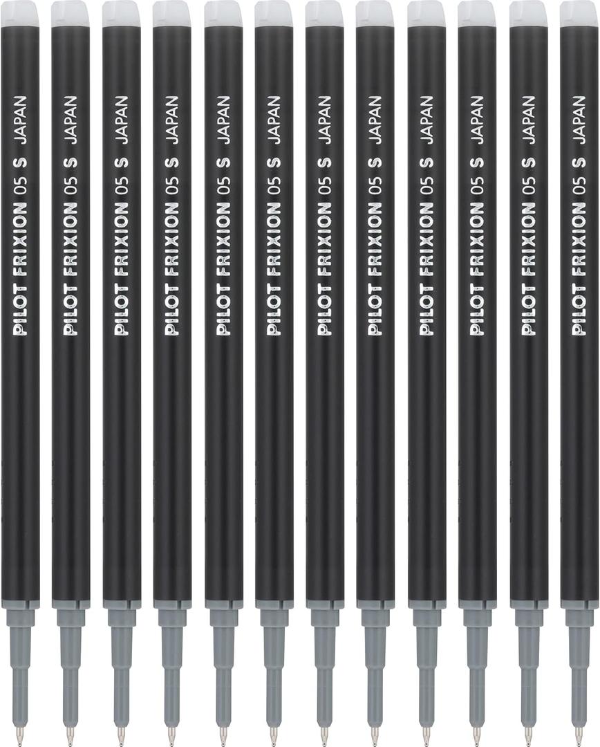 PILOT Pen FriXion Gel Ink Refills for Erasable Pens, Extra-Fine Point, 0.5mm, Black Ink, 12-Pack