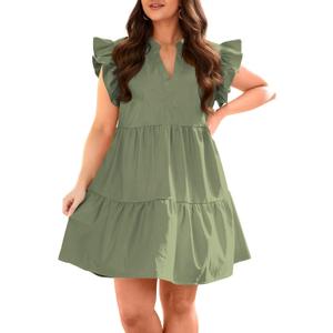 Fisoew Plus Size Dresses for Women Summer Ruffle Short Sleeve V Neck Dress Tiered Swing A Line Babydoll Mini Dress