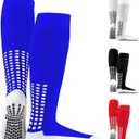 LUX Anti Slip Soccer Knee Socks, Non Slip Football/Basketball/Hockey Sports Grip Socks (Blue)