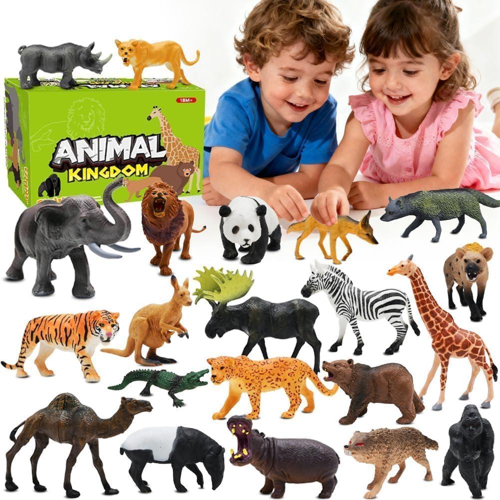Safari Animals Figures Toys, Realistic Wild Zoo Animal Figurines, Plastic African Jungle Animals Playset for Kids Toddlers, 21Pcs Safari Toys Birthday Gifts for Boys Girls