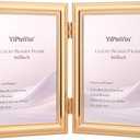 Classic Gold Plated 4x6'' Double picture Frame, Beaded Metal Design Double Photo Frame 4x6'',Real Glass Front and Velvet Backing,Perfect Gifts and Precious Memories (Gold)