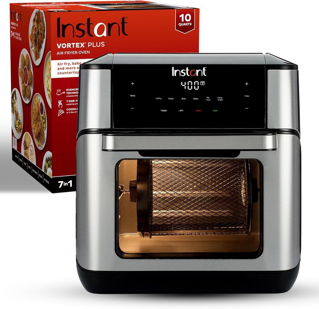 Instant Pot 10QT Air Fryer, 7-in-1 Functions with EvenCrisp Technology that Crisps, Broils, Bakes, Roasts, Dehydrates, Reheats & Rotisseries, Includes over 100 In-App Recipes, Stainless Steel