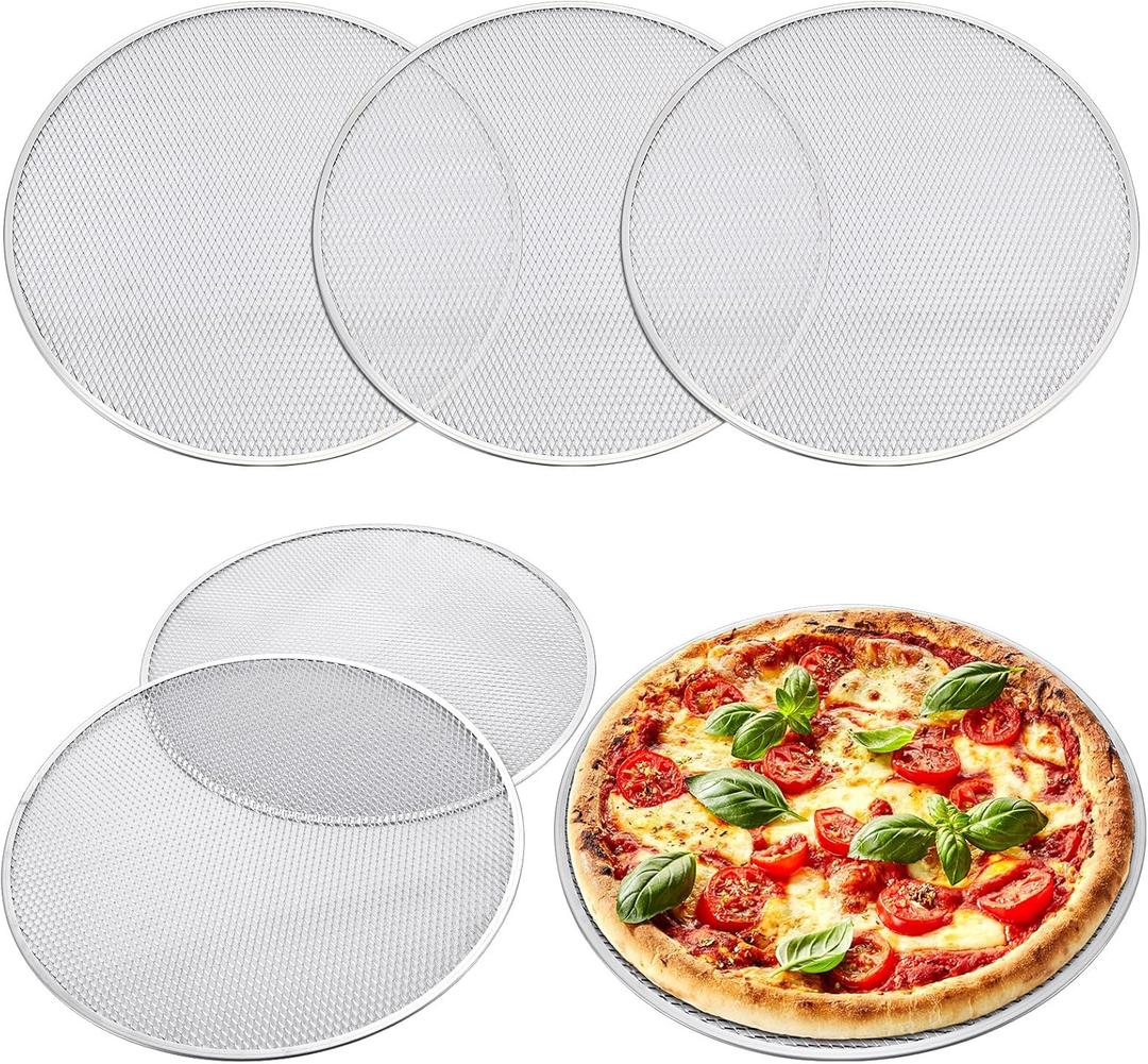 Nuogo 5 Pcs 16 Inch Pizza Pan with Holes Aluminum Mesh pizza Screen Seamless Round Tray for Oven Nonstick Baking Sheet for Kitchen Bakery Restaurant BBQ Party Cookware Supplies
