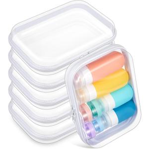 Sanwuta 6 Pcs Clear Hard Zipper Case Pencil Pouches Hard Plastic Zipper Pouches Makeup Bag Transparent Cases for Snacks Plastic Storage Organizer Box for Travel(White,7.09 x 5.12 x 2 Inch)
