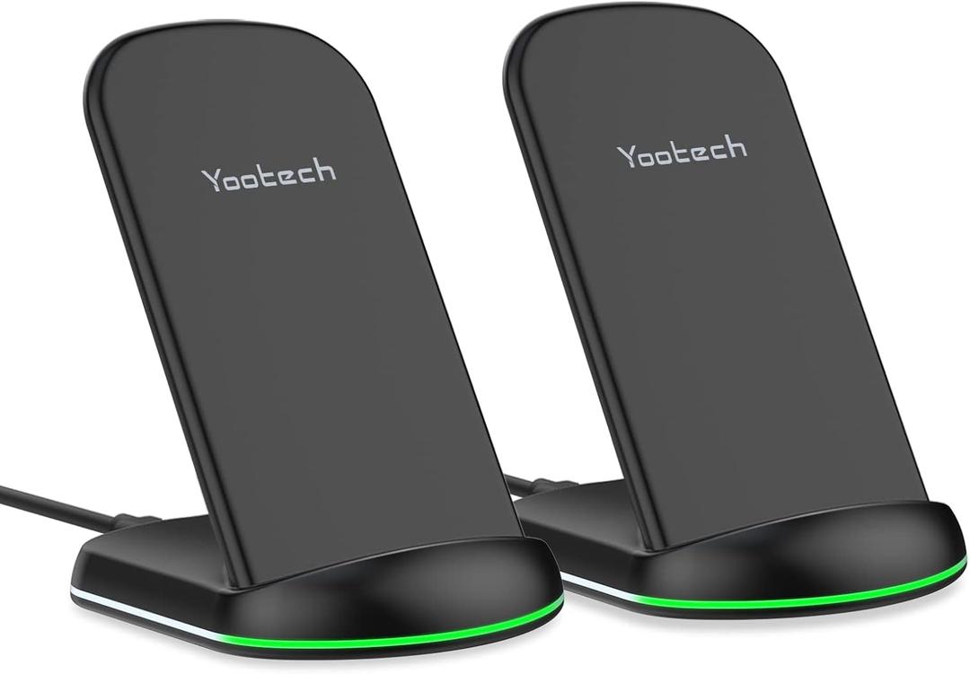 Yootech [2 Pack] Wireless Charger, 10W Max Wireless Charging Stand, Compatible with iPhone 17/ 17 Pro/ 17 Pro Max/ Air/ 16/ 15/ 14/ 13/ SE 2022/ 12/ 11/ X/ 8, Galaxy S25/ S24/ S23(No AC Adapter)