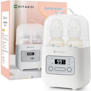 Bottle Warmer, HIYAKOI Fast Baby Bottle Warmer for Breastmilk with Smart Temperature Control, Keep 24H, Sterilizing, Heat Baby Food, Thaw, Double Bottle Warmer for All Bottles