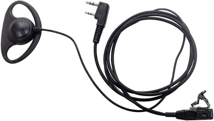 Caroo D Shape Earpiece Headset with Mic PTT Compatible with Baofeng UV-5R BF-888S BF-F8HP BF-F9 UV-82 UV-82HP UV-82C Kenwood TK-2107 TK-3107 Walkie Talkies Two Way Radio 2 pin