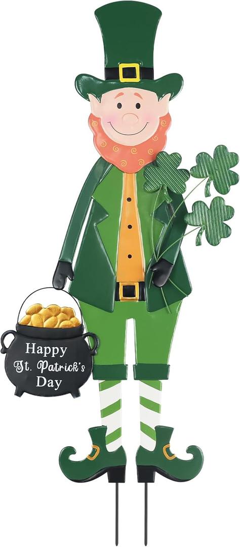 hogardeck St Patricks Day Decorations Outdoor, Irish Leprechaun Decorative Garden Stakes for St Patricks Day Decor, Happy St. Patrick's Day Decorations with Shamrock Gold Pot for Home Yard Porch Lawn