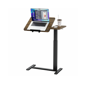 Ywin Medical Adjustable Tilt Overbed Bedside Table with Wheels, Swivel Portable Tray Table(27.6" W x 15.8" D), Small Standing Desk for Bedroom, Hospital, Couch, Office Use,Black Walnut