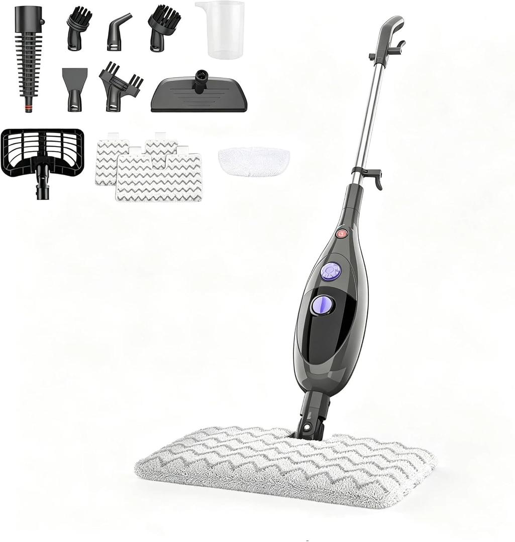 12‑in‑1 Steam Mop, Detachable Handheld Steam Cleaner,15s Fast Heat‑Up,180° Swivel Mop Head,400ml Tank for 45‑Min Continuous Steam,Chemical‑Free for Hardwood Tile Carpet Pet Kids Safe