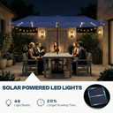 15FT Large Outdoor Patio Umbrella with Solar Lights and Base, Double-Sided Table Umbrellas with 48 LED Lights, Rectangle Market Umbrella for Pool, Deck, Backyard