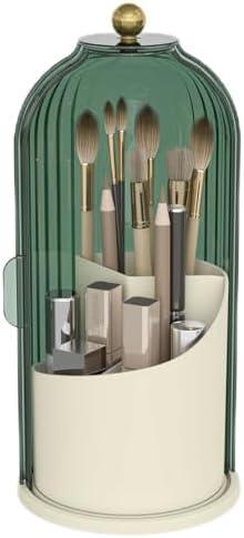 Emljkvp Makeup Brush Holder with Dustproof Cover 360 Rotating Makeup Brush Organizer for Vanity Bathroom, Green